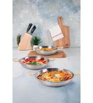 Bakır Görünümlü Çelik Sahan Seti Omlet Yumurta Tavası 3 Lü 19/21/23 cm