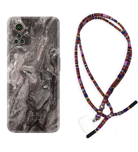 General Mobile GM 21 Pro GM 22 Pro Plus Kılıf Boyun Asklı Rasta Silikon Gri Mermer 1376