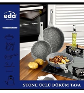 Eda Stone Gri Granit Döküm 3'lü Tava Seti 20-24-28 cm ZK-921
