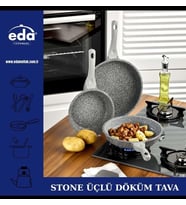 Eda Stone Gri Granit Döküm 3'lü Tava Seti 20-24-28 cm ZK-921