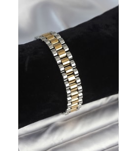 316L Çelik Gold ve Gümüş Renk 12 mm Kalınlık Erkek Bileklik 5886 - EEEEEE3138-3277