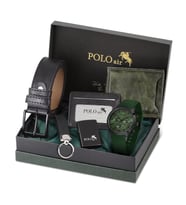 Polo Air Erkek Kol Saati Cüzdan Kemer Kartlık Anahtarlık Çakmak Kombin Yeşil Siyah Renk PL-0984E3 (Yeşil-Siyah)