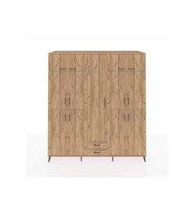Kronos Dolap 10 Raflı 2 Çekmeceli 4 Askılı 220x59x243 Çam-Çam/Çam