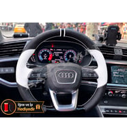 Audi A1 Dikme Direksiyon Kılıfı Delikli Deri Parlak Siyah Beyaz Detay Çift Yüzük ve Dikiş 2018-2026