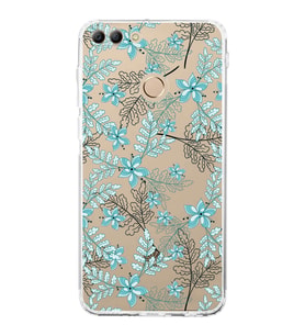 PrintiFy Huawei Y9 2018 Uyumlu Kamera Korumalı Floral Su Yeşili Tasarımlı Şeffaf Silikon Kılıf