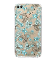 PrintiFy Huawei Y9 2018 Uyumlu Kamera Korumalı Floral Su Yeşili Tasarımlı Şeffaf Silikon Kılıf