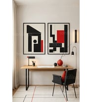 Modern Geometrik Soyut Tasarım 2’li Ahşap Çerçeveli Tablo Seti