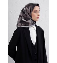 Armine Tivil Saf İpek Eşarp 9413 - 84 Koyu Gri Karışık Desen
