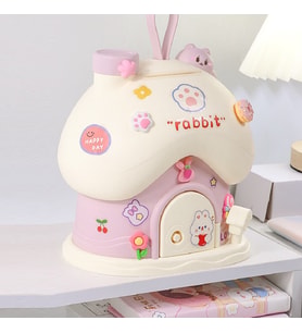 Livava Kedilli Ev Kilitli ve Askılı Kumbara Işıklı Ve Yapışkanlı, 25x18 (Pembe)