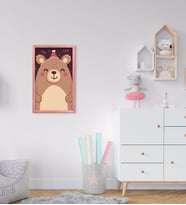 BK Home Tatlı Ayıcık Tasarımlı Dekoratif Pembe Ahşap Çerçeveli Çocuk Odası Tablo-6