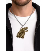 Altın Renk Kurt Başlı Metal Kolye Witcher Unisex Zincir Aksesuar
