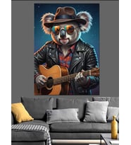 Gitar Çalan Rockçı Koala Dekoratif Kanvas - Mdf Ahşap Tablo