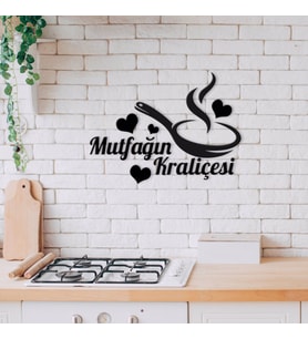 BK Home Mutfağın Kraliçesi Ahşap Duvar Yazısı-4 (Siyah)