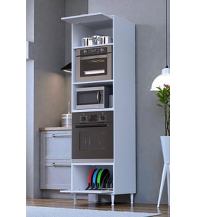 Eliusta Viramo Mikrodalga/Ankastre Fırın Dolabı Kapaklı Depolama Alanlı 60x217x56 cm Modüler Dolap (Beyaz)