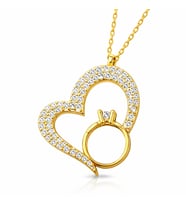 Gümüş Tektaşlı Gold Kalp Kadın Kolye
