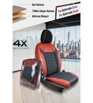 Volvo S60 2013-2018 Uyumlu Lüx Deri Süet Oto Koltuk Kılıfı Ön Arka Takım Premium Serisi KIRMIZI SİYAH