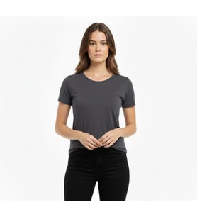 T-Shirt Bisiklet Yaka Slim Fit Likralı Tişört Günlük Basic Body - Füme