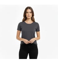 T-Shirt Bisiklet Yaka Slim Fit Likralı Tişört Günlük Basic Body - Füme