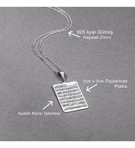 925 Ayar Gümüş Ayetel Kürsi İşlemeli Dua Kolye