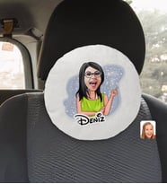BK Gift Kişiye Özel İsimli Kadın Karikatürlü Yuvarlak Araç Koltuk Yastığı-19