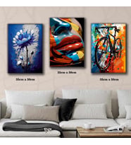 renkli bisiklet boyalı surat kadın çiçek tablosu 3 adet 35cmx50cm kumaş baskılı canvas tablo