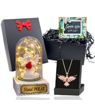 Zümrüdü Anka Kuşu Kolye ve Led Işıklı Fanus Hediye Seti (Model 2)