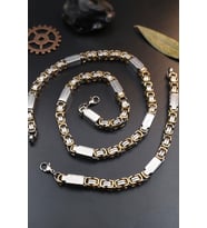 Paslanmaz Çelik Kral Model Erkek Kolye Zincir Ve Bileklik Set 8Mm Grek Desenli 902930