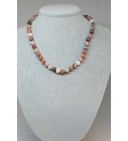 Jasper Taşı Pembe-Beyaz Karışık Renkler Kolye 8mm (24005) (Klipsli)