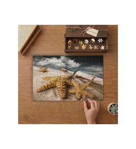 Şişe- Deniz Yıldızı - Kumsal Tasarımı 240 parça Ahşap Puzzle Ahşap Kutuda MP00163