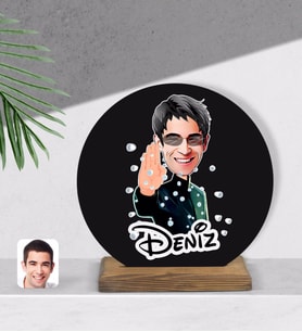 BK Gift Kişiye Özel Matrix Neo Karikatürlü Yuvarlak Ahşap Biblo-1