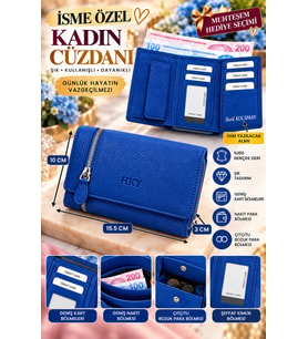 Kadın Cüzdanı Orta Boy Fermuarlı Çok Bölmeli İsme Özel HKY
