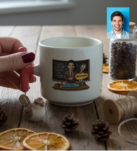 Kişiye Özel Karikatürlü Erkek Öğretmen T Kupa Öğretmenler Günü Hediyesi