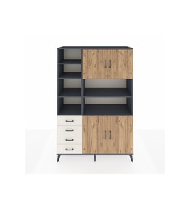 Hyperion Dolap 9 Raflı 4 Çekmeceli 4 Kapaklı 132x44x195 Antrasit-Çam/Aytaşı