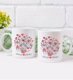 BK Gift Kişiye Özel İsimli Sevgililer Günü Tasarımlı İkili Kupa Bardak-1