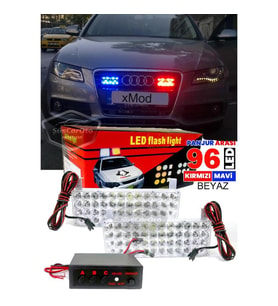 96 Led 3 Modlu Panjur İçi Çakar Led Panjur Çakar Kırmızı Mavi 48x2 Led Lamba Flaşlı Polis Işığı 12V