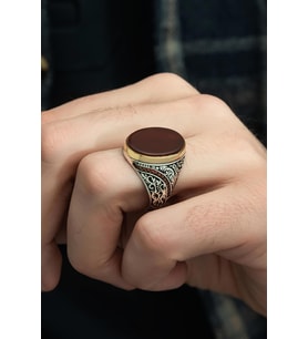 Oval Akik Taşlı 925 Gümüş Erkek Yüzük