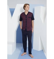 Erkek V.Yaka Boydan Düğmeli Pijama Takımı (Bordo)