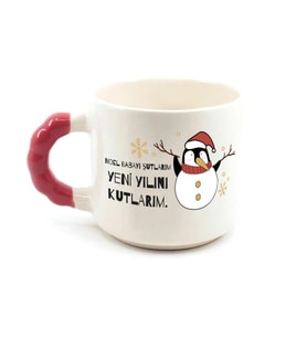 Noel Babayı Şutlarım Baskılı Kırmızı Kulplu Boncuk Yılbaşı Kupası