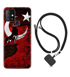 INFINIX Hot 8 9 10 11S Hot 10 Play 10T Kılıf Boyun Askılı Silikon Wolf and Moon 2 1381