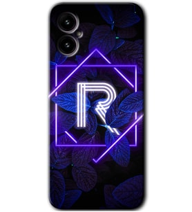 Omix X3 Kılıf HD Desen Baskılı Arka Kapak - Dark Neon Yaprak R Harfi