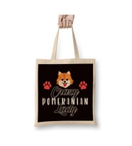 Crazy Pomeranian Lady Pommy Mommy German Spitz Puppy Pet Paw Beyaz Bez Çanta Uzun Saplı