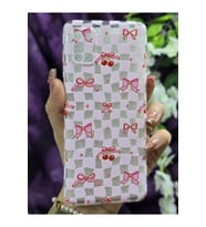 Samsung Galaxy A31 Uyumlu Kurdele ve Kiraz Desenli Şeffaf Telefon Kılıfı