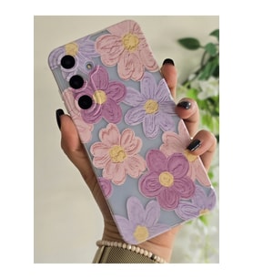 Samsung Galaxy A55 Uyumlu Pastel Renkli Çiçekler Desenli Şeffaf Telefon Kılıfı