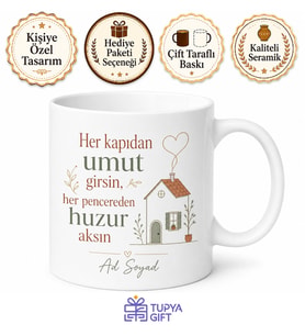 Yeni Ev Sahibi İçin Mesajlı Hediyelik Baskılı Kupa Bardak Yeni Ev Hediyesi