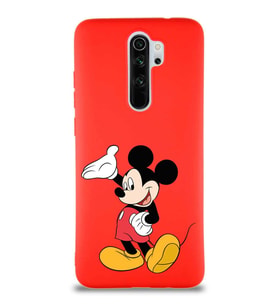 Xiaomi Redmi Note 8 Pro Soft Premier Kapak Mickey Mouse-C Tasarımlı Silikon Kılıf - Kırmızı (Şeffaf)
