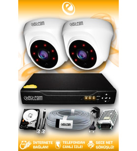 ELITCAM 2 Kameralı Dome 2 İç Kamera Set 1 TB HDD Full HD Gece Görüşlü Güvenlik Kamerası Sistemi