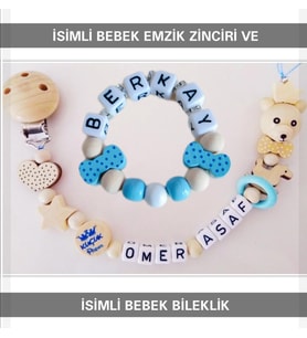 Sahi Aksesuar İsimli Bebek Emzik Zinciri ve Bebek Bileklik Seti