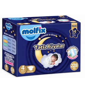 Molfix Tatlı Rüyalar Bebek Bezi 4 Beden 7-14 KG Maxi 228 Adet Aylık Fırsat Pk