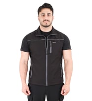 Deri Biyeli Softshell Yelek - Zenobya (Siyah)