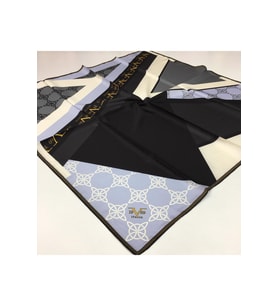 Geometrik Desen Black Seri Twill Eşarp Eşarp Askısı ile Birlikte 90x90 cm Mavi S